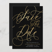 Elegante Calligraphie Gold & Black Wedding Save The Date (Vorne/Hinten)