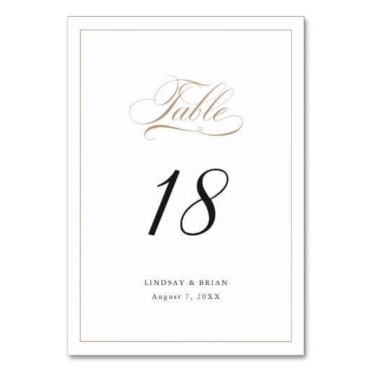 Elegante Calligraphie Gold Script Moderne Hochzeit Tischnummer (Rückseite)