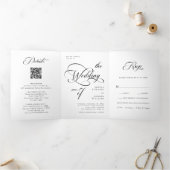 Elegante Calligraphie Hochzeit Schwarz & Weiß Dreifach Gefaltete Einladung (Innenseite)