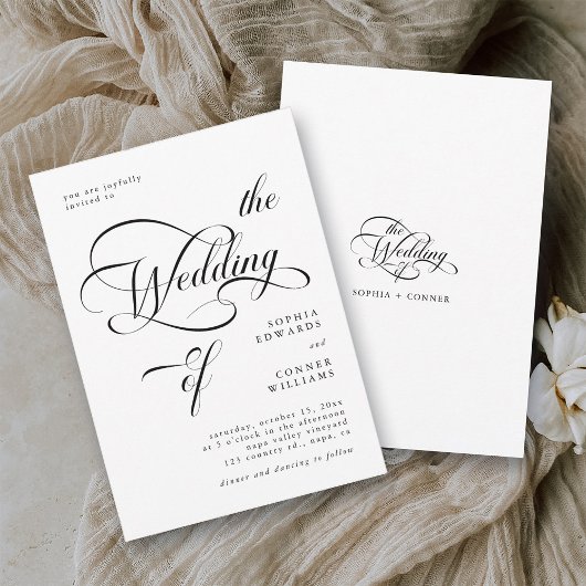 Elegante Calligraphie Hochzeit Schwarz & Weiß Einladung