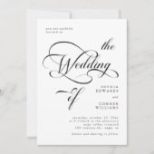 Elegante Calligraphie Hochzeit Schwarz & Weiß Einladung (Vorderseite)