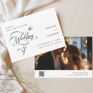 Elegante Calligraphie Hochzeit Schwarz & Weiß Save The Date