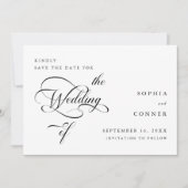 Elegante Calligraphie Hochzeit Schwarz & Weiß Save The Date (Vorderseite)