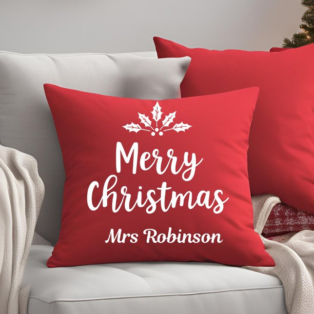 Elegante Calligraphie Merry Christmas Red Custom Kissen (Von Creator hochgeladen)