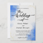 Elegante Calligraphie Moderne blaue Wasserfarbenho Einladung (Vorderseite)