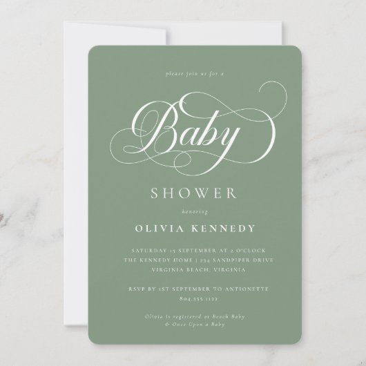 Elegante Calligraphie Modernes Script Blue Baby Du Einladung (Vorderseite)