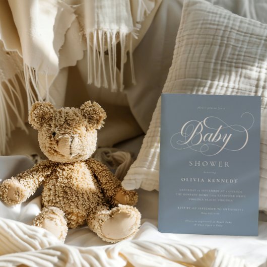 Elegante Calligraphie Modernes Script Blue Baby Du Einladung