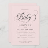 Elegante Calligraphie Modernes Script Blue Baby Du Einladung (Vorne/Hinten)