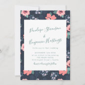 Elegante Calligraphie Navy Blue Floral Wedding Einladung (Vorderseite)