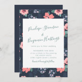 Elegante Calligraphie Navy Blue Floral Wedding Einladung (Vorne/Hinten)