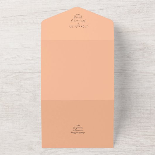 Elegante Calligraphie Peach QR Code Hochzeit All In One Einladung (Außenbereich)