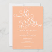 Elegante Calligraphie Peach White QR Code Hochzeit Einladung (Vorderseite)