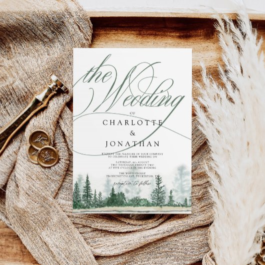 Elegante Calligraphie Rustikaler Wald QR Code Hoch Einladung