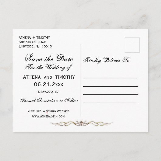 Elegante Calligraphie Save the Date Regency Postca Ankündigungspostkarte (Rückseite)