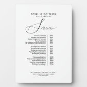 Elegante Calligraphie Schwarz-weiß Salon Preislist Fotoplatte (Vorderseite)