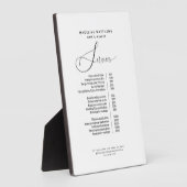 Elegante Calligraphie Schwarz-weiß Salon Preislist Fotoplatte (Seite)