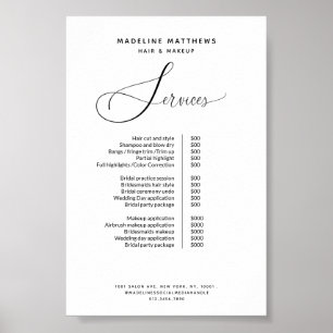 Elegante Calligraphie Schwarz-weiß Salon Preislist Poster