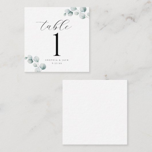 Elegante Calligraphie Script Eucalyptus-Tischnumme Begleitkarte (Vorne/Hinten)