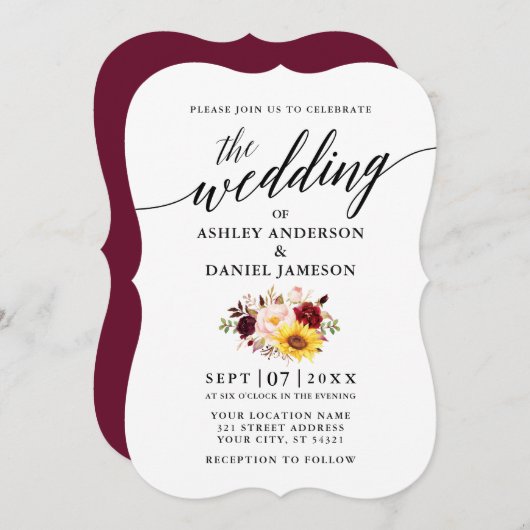 Elegante Calligraphie Script Mixed Floral Wedding Einladung (Vorne/Hinten)