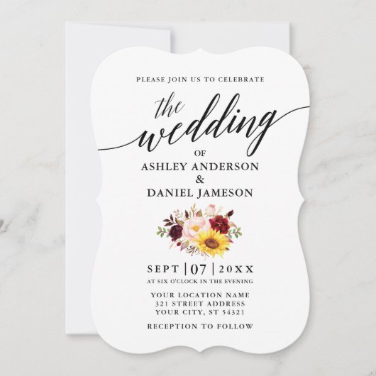 Elegante Calligraphie Script Mixed Floral Wedding Einladung (Vorderseite)