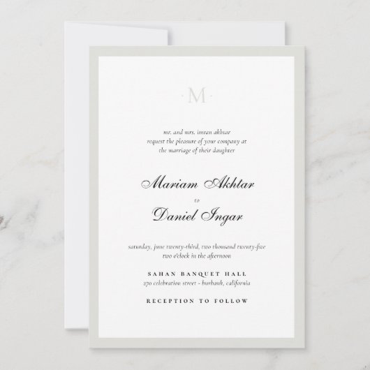 Elegante Calligraphie Script Monogram White Weddin Einladung (Vorderseite)