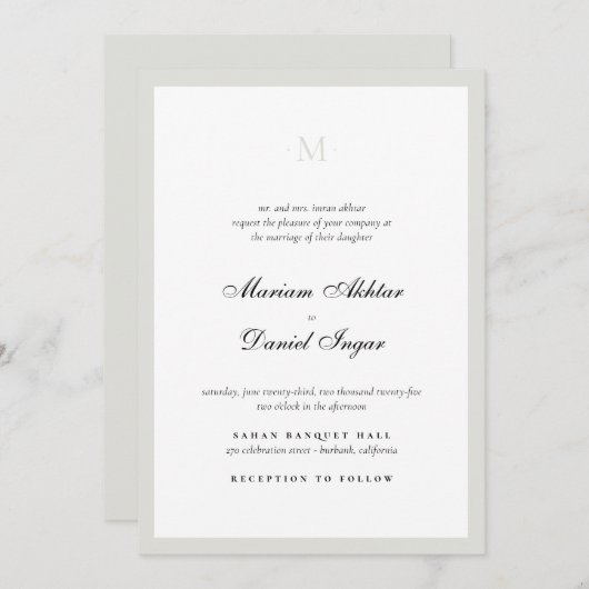 Elegante Calligraphie Script Monogram White Weddin Einladung (Vorne/Hinten)