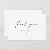 Elegante Calligraphie Simple Red Heart Wedding Dankeskarte (Vorne/Hinten)