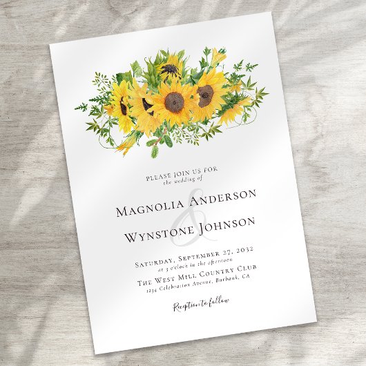 Elegante Calligraphie Sonnenblumenhochzeit Einladung