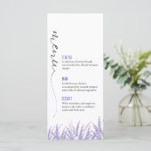 Elegante Calligraphie Watercolor Lavender Wedding Menükarte (Stehend Vorderseite)