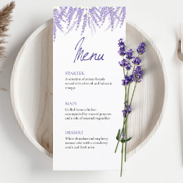 Elegante Calligraphie Watercolor Lavender Wedding Menükarte