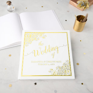 Elegante Calligraphie White & Gold Hochzeit Gästebuch