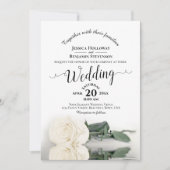 Elegante Calligraphie White Rose QR Code Hochzeit Einladung (Vorderseite)