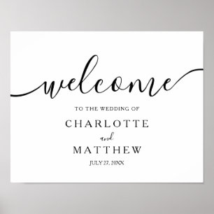 Elegante Calligraphie White Welcome Wedding Poster