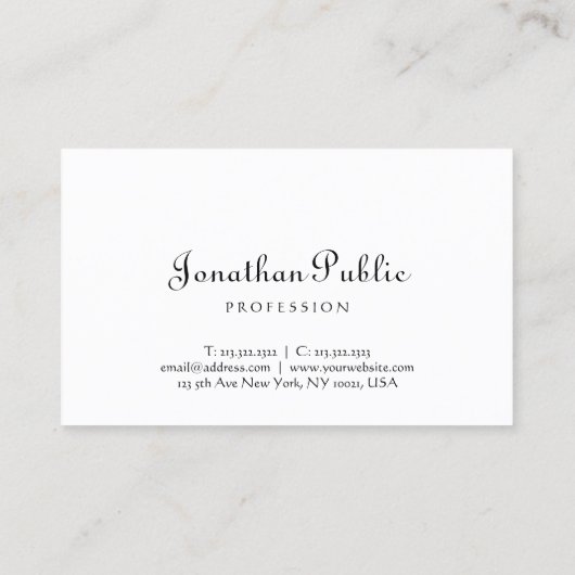 Elegante Calligraphische Skriptvorlage Minimalisti Visitenkarte (Rückseite)