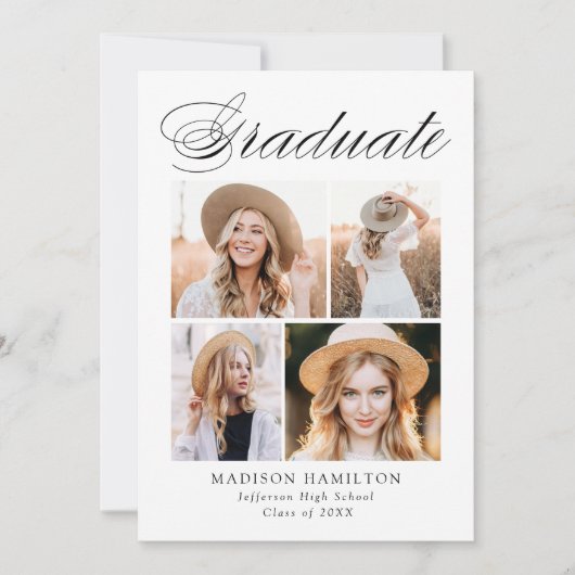 Elegante Calligraphy 4 Foto Graduation Party Einladung (Vorderseite)