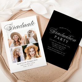 Elegante Calligraphy 4 Foto Graduation Party Einladung