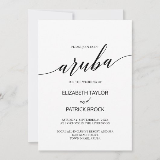 Elegante Calligraphy Aruba Hochzeit in Urlaubsort Einladung (Vorderseite)