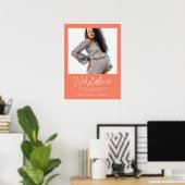 Elegante Calligraphy Baby Shower Peach Willkommen Poster (Heimbüro)