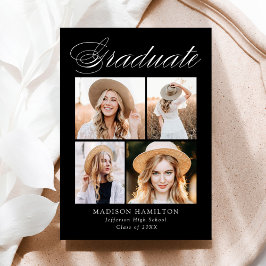 Elegante Calligraphy Black 4 Foto Abschluss Ankündigung