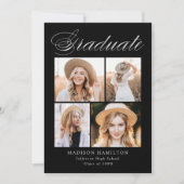 Elegante Calligraphy Black 4 Foto Graduation Party Einladung (Vorderseite)