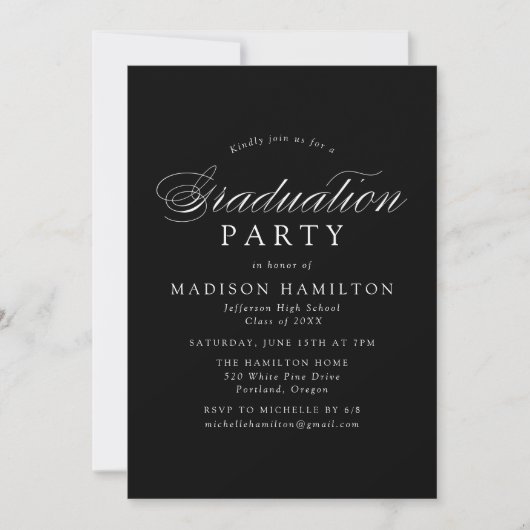 Elegante Calligraphy Black Foto Graduation Party Einladung (Vorderseite)