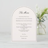Elegante Calligraphy Black Wedding Dinner Menu Car Einladung (Stehend Vorderseite)