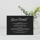 Elegante Calligraphy Black Wedding Guest Details Begleitkarte (Stehend Vorderseite)