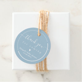 Elegante Calligraphy Blue Baby Shower 'Danke' Geschenkanhänger