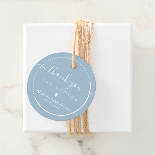 Elegante Calligraphy Blue Baby Shower 'Danke' Geschenkanhänger (Beispiel)