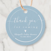 Elegante Calligraphy Blue Baby Shower 'Danke' Geschenkanhänger (Vorderseite)