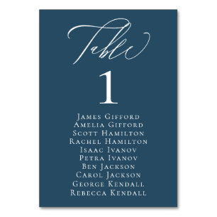 Elegante Calligraphy Blue Seating Tischnummer Card