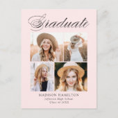 Elegante Calligraphy Blush 4 Foto Graduation Party Einladungspostkarte (Vorderseite)