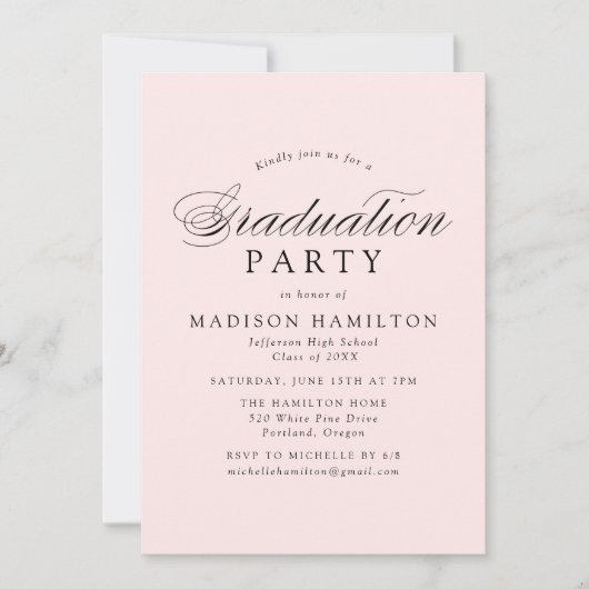 Elegante Calligraphy Blush Foto Graduation Party Einladung (Vorderseite)