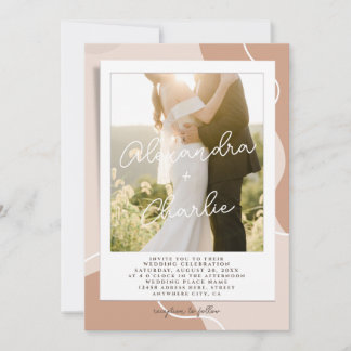Elegante Calligraphy Boho Custom Foto Wedding Einladung